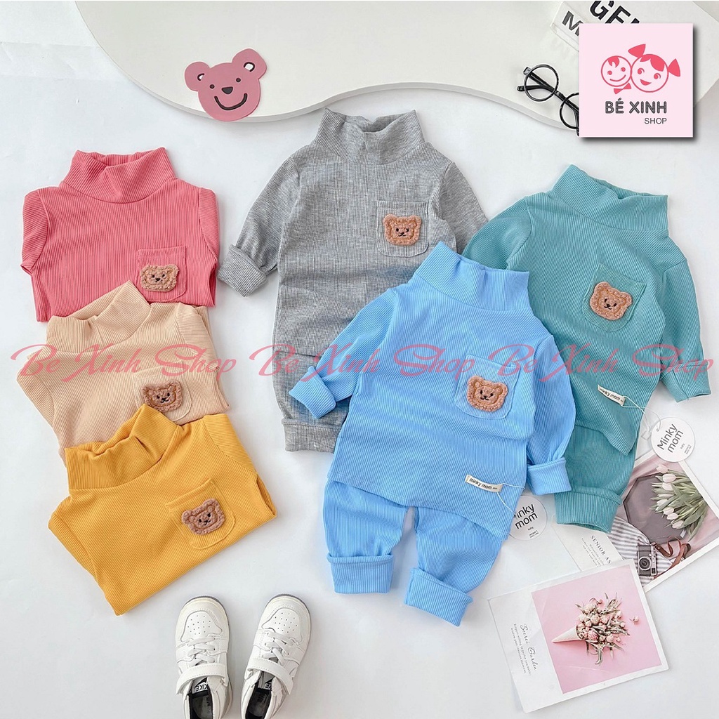 Đồ Bộ Dài Tay Thu Đông Cho Bé Trai Bé Gái Minky Mom [Siêu Hot] Bộ Quần Áo Len Tăm Cổ 3 Phân Cho Bé Trai Gái GÂU XÙ