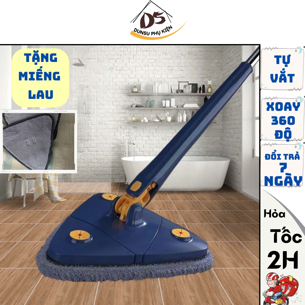 [TẶNG MIẾNG LAU] Chổi lau nhà tự vắt thông minh cây lau sàn nhà 360 độ đa năng cán dài bằng thép không gỉ DUNSU