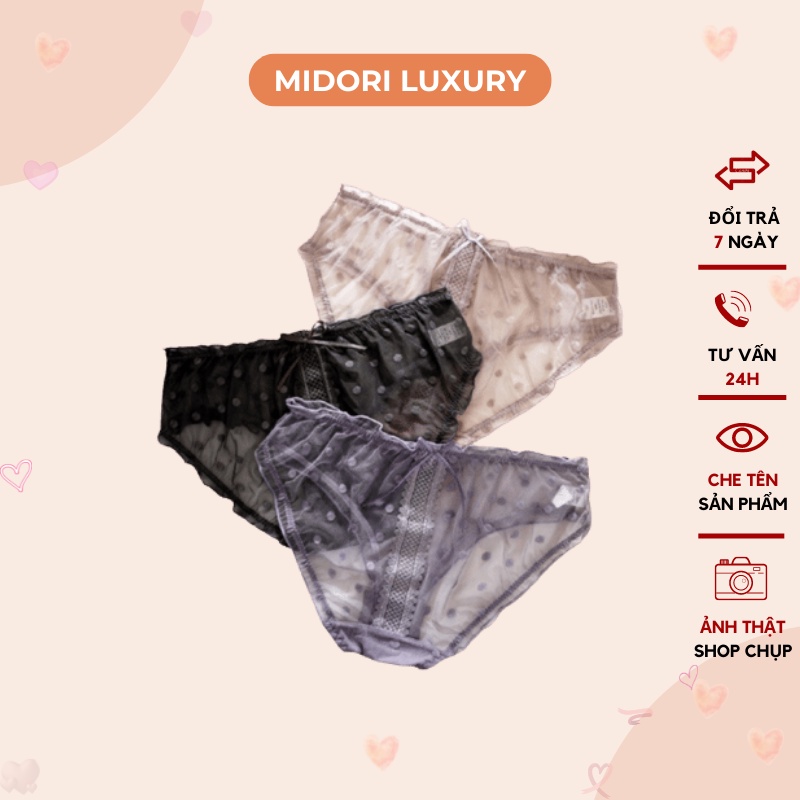 Quần lót ren tàng hình Midori dễ thương, Quần lót nữ tiết chấm bi kháng khuẩn gơi cảm R453