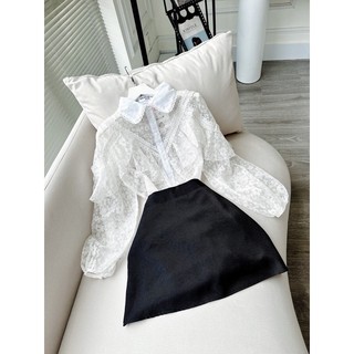 SET ÁO TRẮNG VOAN TƠ HOA BÈO + CHÂN VÁY ĐEN