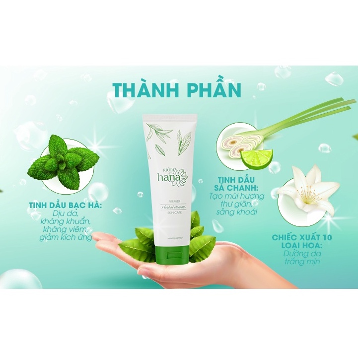 Gel Rửa Mặt Thảo Dược RIORI HANA  - Ngừa Mụn Dưỡng Ẩm Không Làm Khô Căng Da pH 5.5 - RIORI Herbal Cleanser 120g