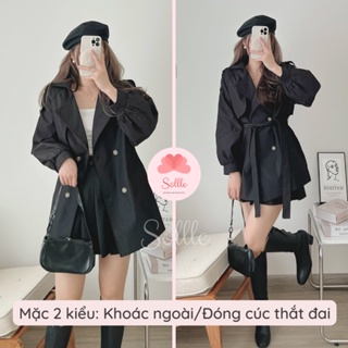 Áo khoác nữ măng tô dáng lửng kèm đai chất kaki dày đẹp 2 lớp trơn nhiều màu Hàn Quốc Sollle #5