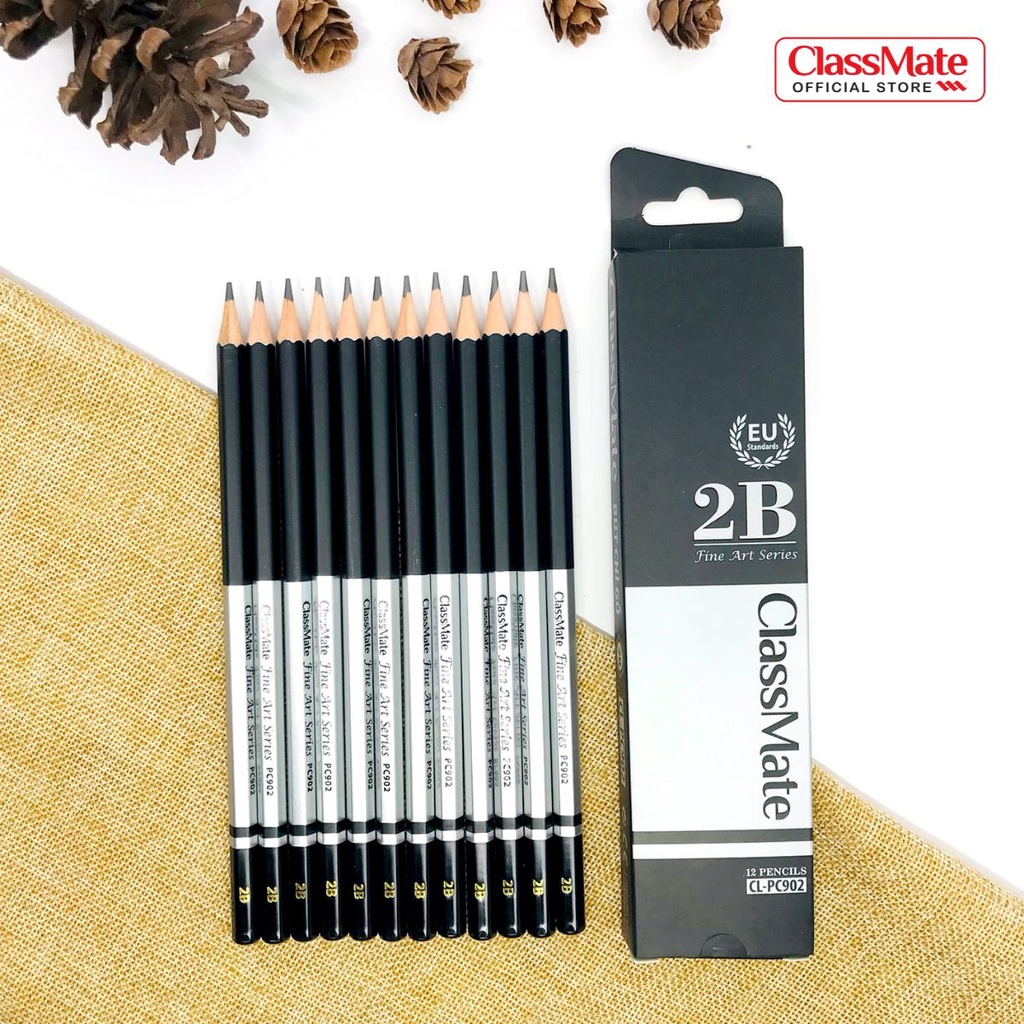 Hộp 12 Bút Chì Gỗ Cao Cấp Fine Art 2B CLASSMATE Nét Bút Mịn, Dùng Làm Họa Cụ Vẽ Tranh Chuyên Nghiệp CL-PC902