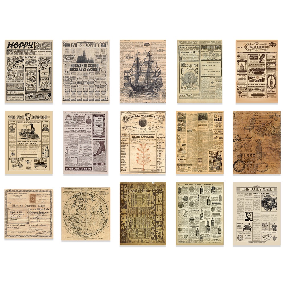 Bộ 35 Miếng Dán Trang Trí Nhật Ký Hình Tờ Báo Kiểu Vintage Sáng Tạo DIY