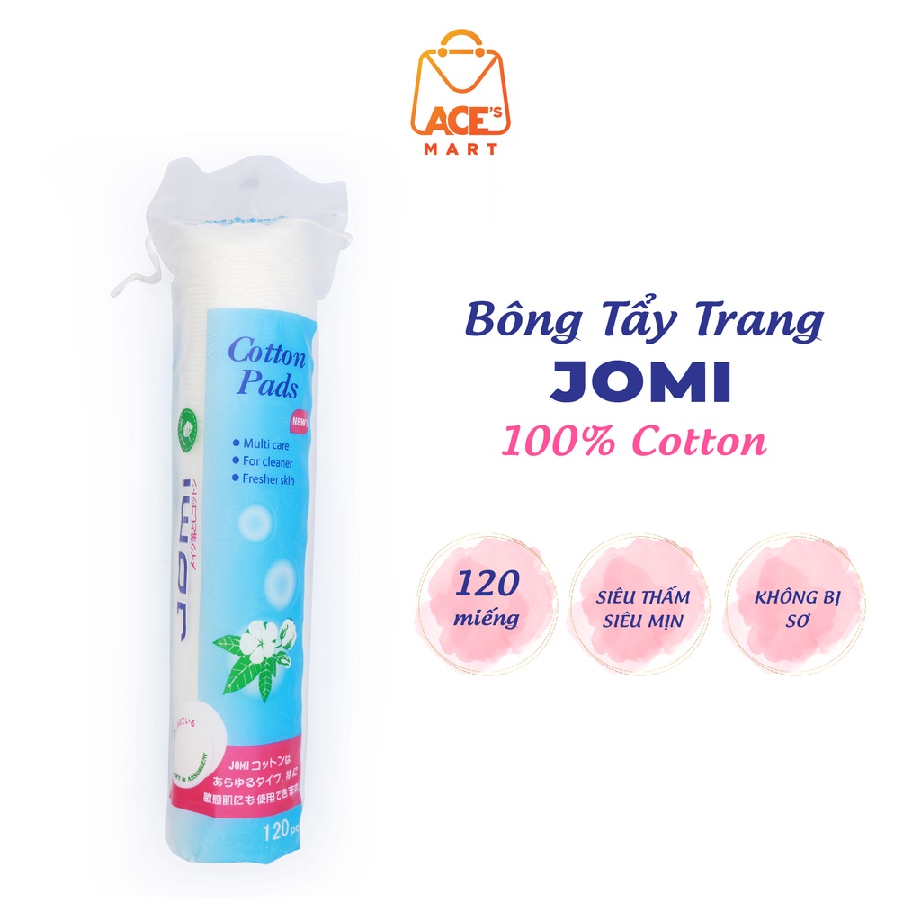 Bông tẩy trang 100% cotton Jomi Nhật Bản siêu mịn, tiết kiệm dung dịch 80-120 miếng