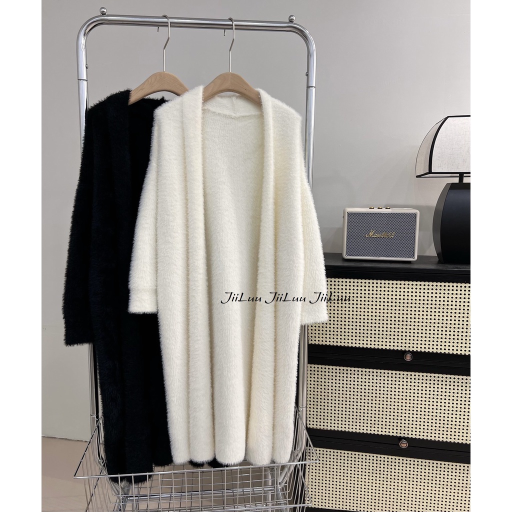 Cardigan len lông thỏ dáng dài qua đùi