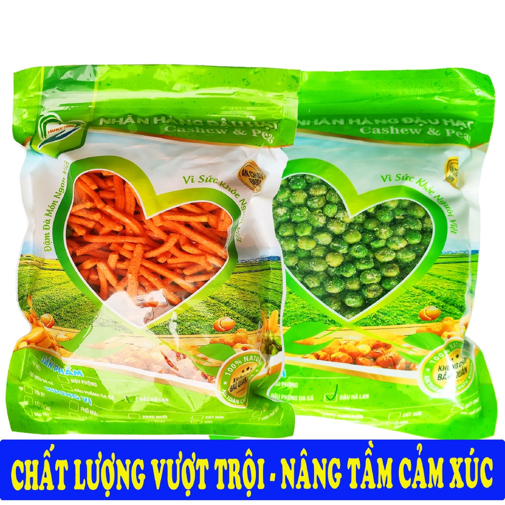 Combo 2 Túi 2 Vị: Hà Lan Rang Muối 500GR và Bim Bim Que & Đậu Hà Lan 335GR Tâm Đức Thiện đồ ăn vặt