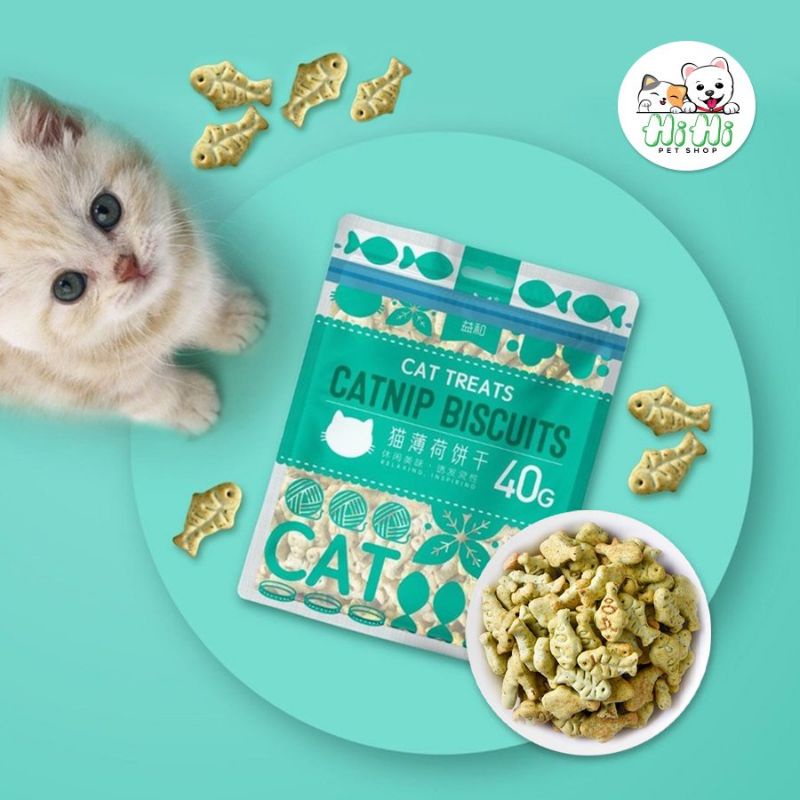 Bánh thưởng Catnip Biscuits cho mèo giúp tiêu hoá búi lông, làm sạch răng và giảm mùi hôi miệng | Túi 40g