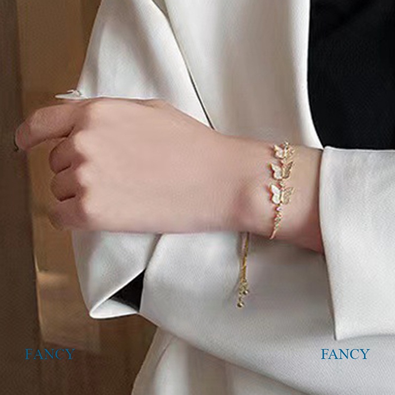 Vòng Tay Hình Bướm Ba Cánh Đính Đá Zircon Thời Trang Cho Nữ