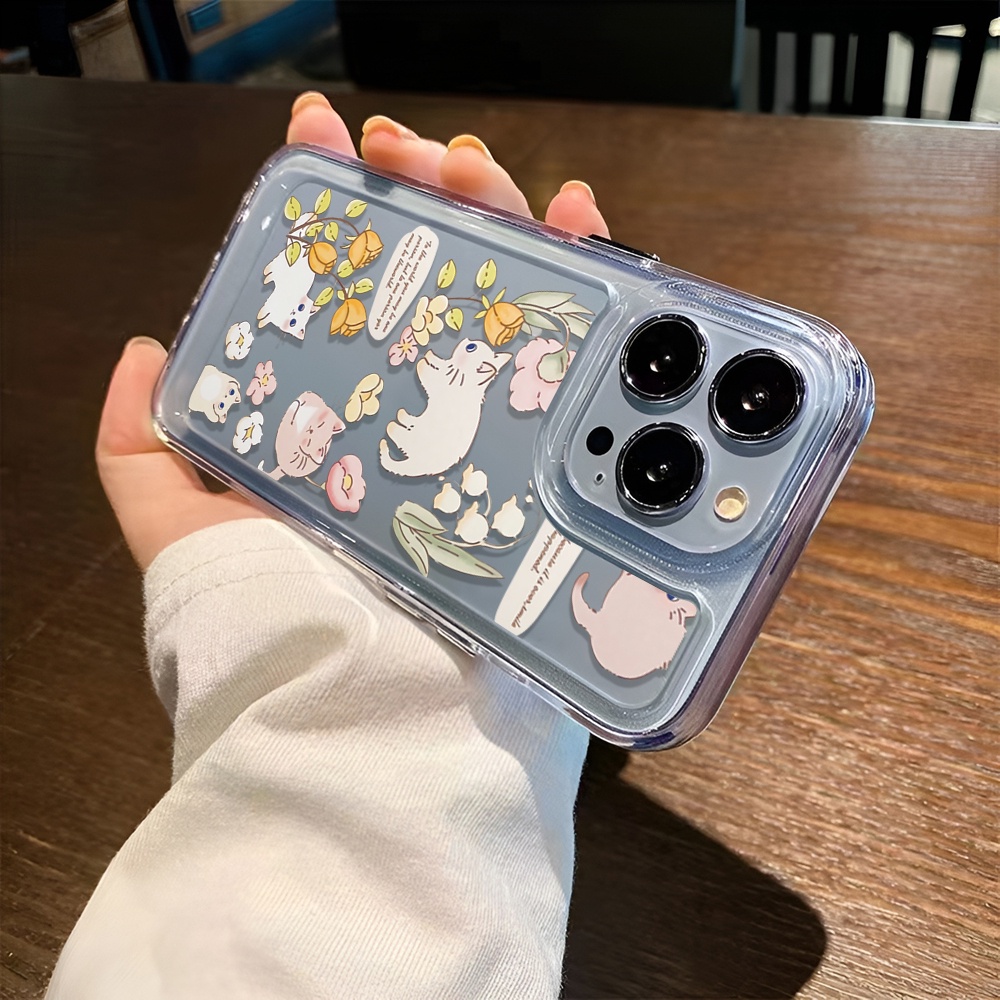 Ốp Điện Thoại Trong Suốt Hình Hoa Và Mèo Cho iphone 14 Pro Max 14 Plus 13 11 12 7Plus X XR 8 7 se2020