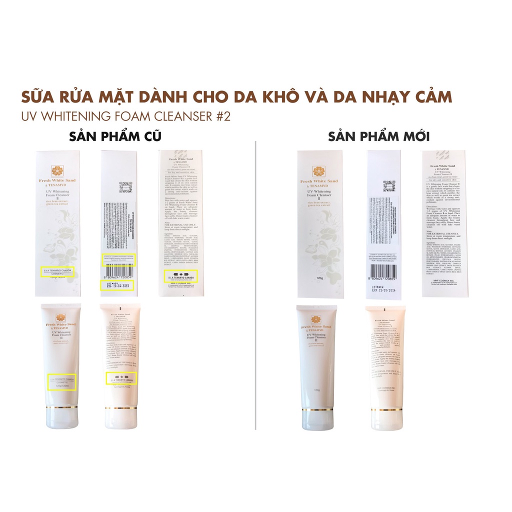 Sữa rửa mặt trắng da Fresh White Sand Tenamyd UV Whitening Foam Cleanser II 120g - Hàng chính hãng Tenamyd