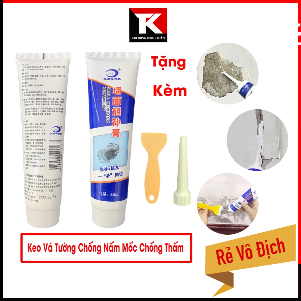 Keo Vá Tường Chống Thấm Chống Ẩm Mốc LKB 250gr - Trám Trét Vết Nứt Khe Hở Tường - Chống Mốc Ẩm Làm Sạch Tường