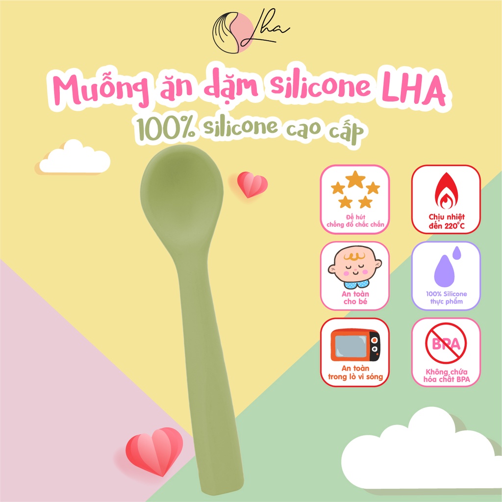 Thìa muỗng ăn dặm LHA 100% silicone dành cho bé
