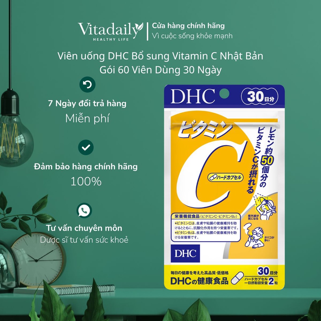Viên Uống Vitamin C DHC Nhật Bản 60 viên 30 ngày, 180 viên 90 ngày, Làm Đẹp Da, Mờ Thâm, Sáng Da, Trẻ Hóa Da