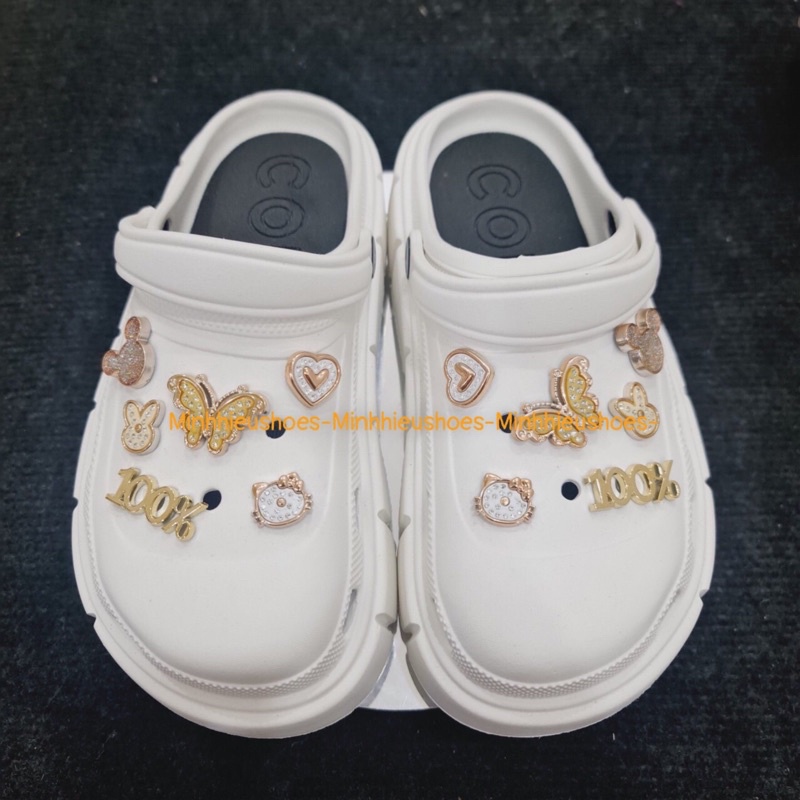 Bộ phụ kiện trang trí dép cross 12 món cao cấp đính đá 100% gấu mèo tym thỏ bươm