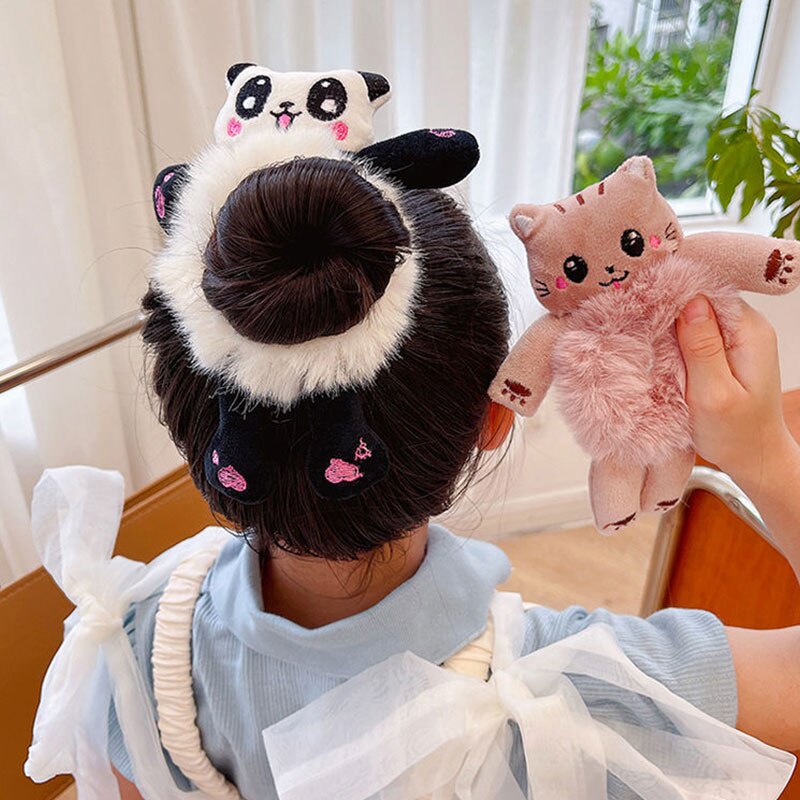 Dây Cột Tóc Cao Su Bọc Vải Lông Họa Tiết Động Vật Hoạt Hình Dễ Thương Cho Bé Gái