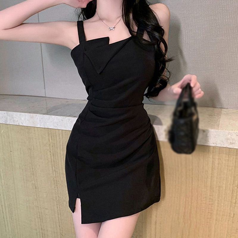 Đầm Hai Dây Ôm Eo Màu Sắc Trơn Quyến Rũ Phong Cách Hàn Quốc