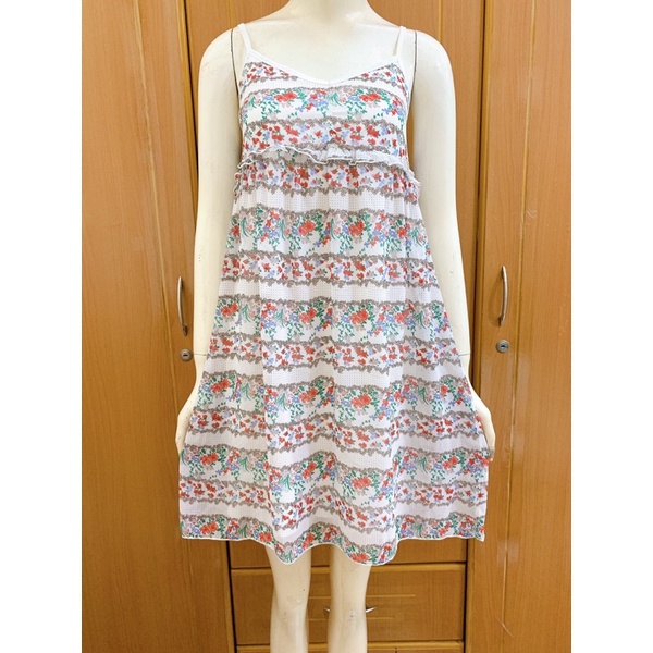 Đầm 2hand 2 dây Nhật hiệu CLEF DE SOL in hoa xinh xắn