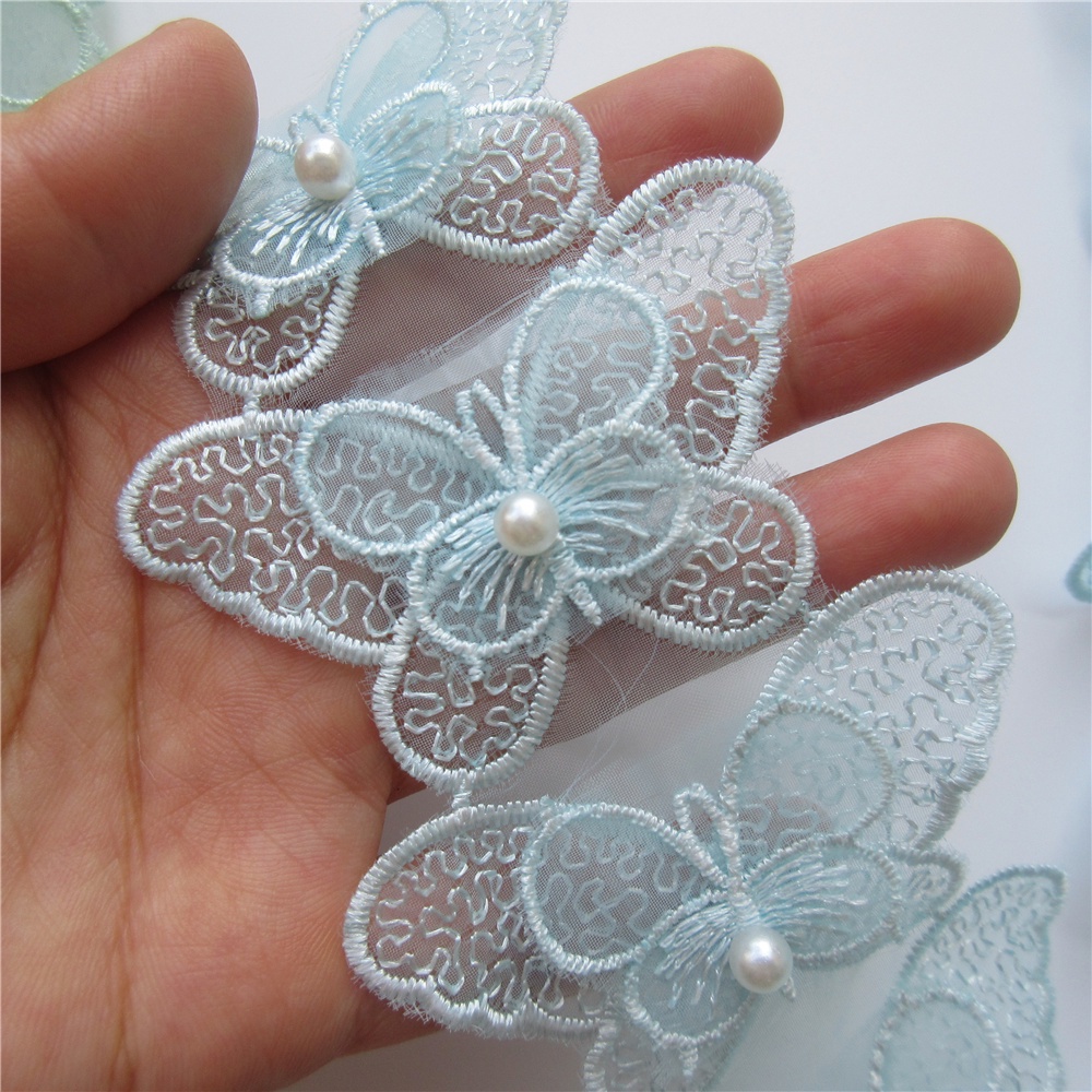 Set 10 Dây Ruy Băng Thêu Ren Hoa Bướm Hòa Tan Đính Hạt Ngọc Trai Trang Trí Đám Cưới