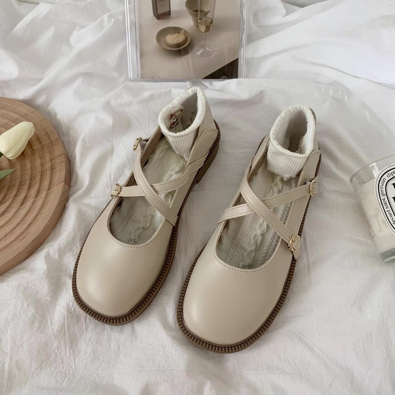 Giày búp bê có 2 quai đan chéo Mary Jane đế bằng 3cm dễ thương Yannie Lolita
