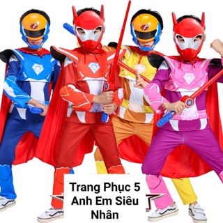 Trang Phục Cosplay Power Rangers đầy đủ phụ kiện, Bộ Đồ Hoá Trang 5 Anh Em Siêu Nhân Dành Cho Trẻ Em