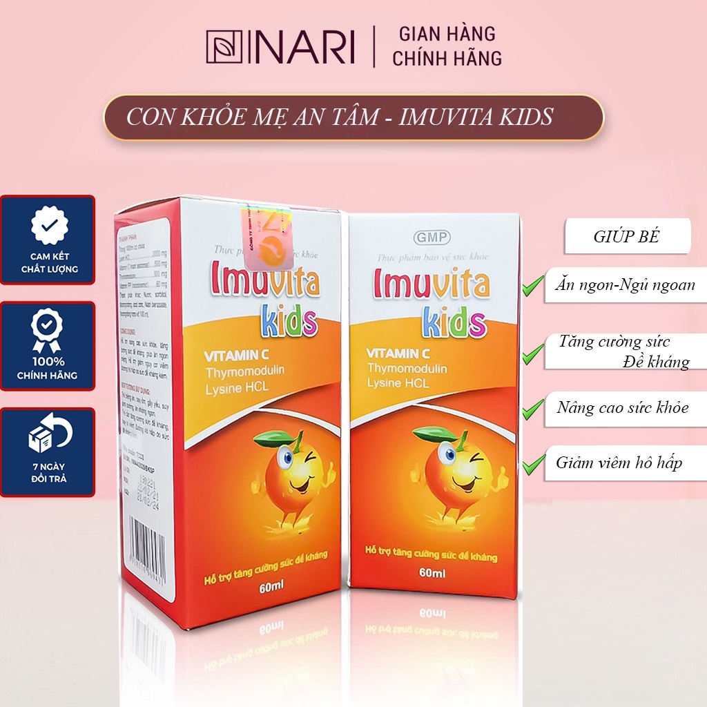 Siro ăn ngon cho bé biếng ăn táo bón chậm hấp thu tăng sức đề kháng Imuvita Kids chính hãng Nari hộp 60 ml