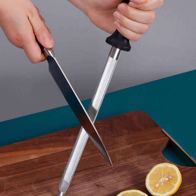 Cây mài dao thép cacbon siêu cứng, liếc có rãnh khía đầu nam châm tay cầm bọc nhựa