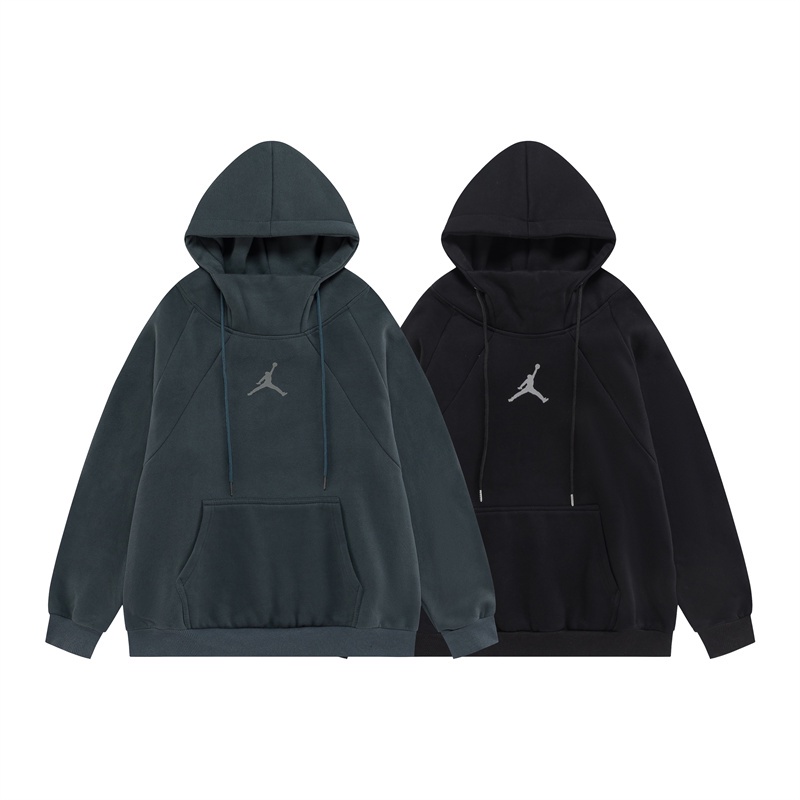 A & J High Street Áo Hoodie Cổ Cao Dáng Rộng Phối Lông In Biểu Tượng Jumpman 23 Thời Trang Đường