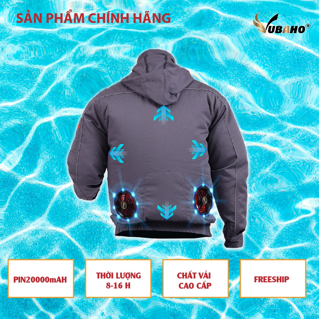 Áo Quạt điều hoà Nhật Bản YAMAKO, Áo quạt điều hoà có mũ Áo bảo hộ lao động, bảo hành 18 tháng - Màu ghi tối