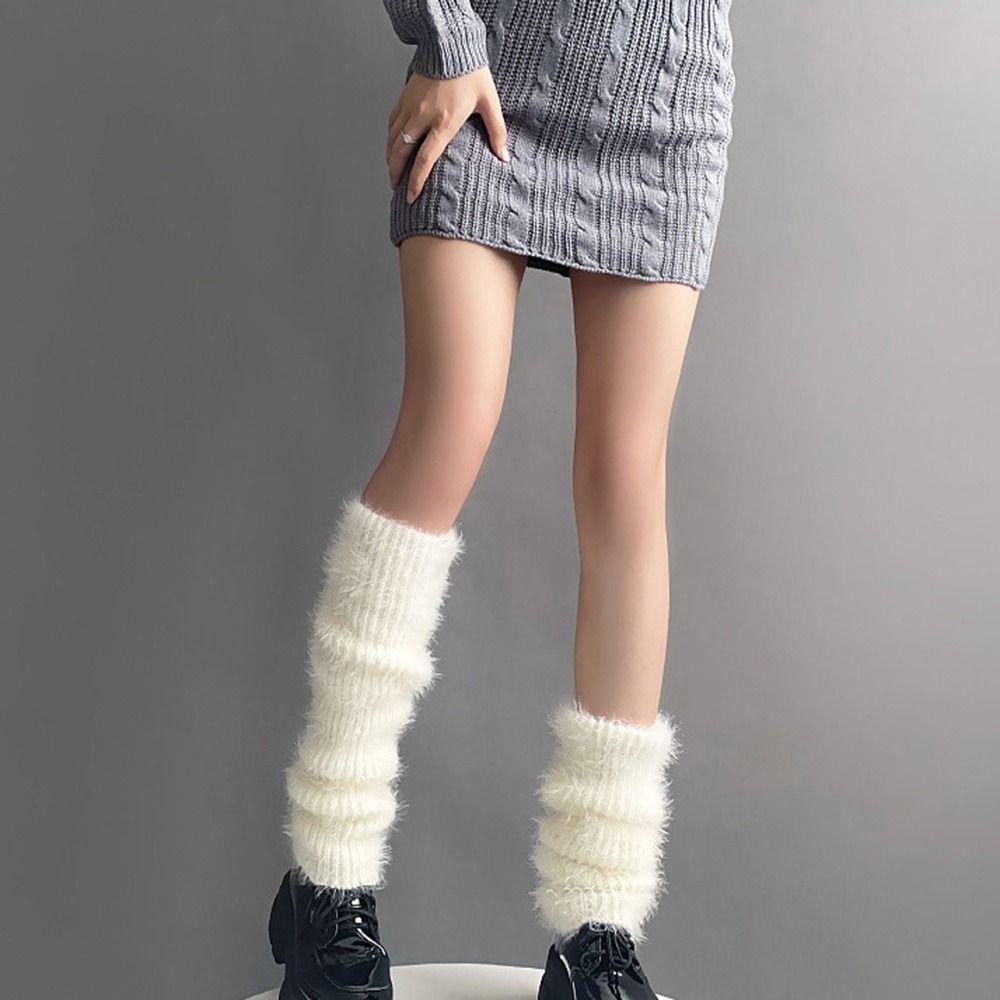 Vỏ Bọc Giày Bốt Dệt Kim Dày Dặn Màu Trơn Giữ Ấm Chân Thoải Mái Cho Nữ