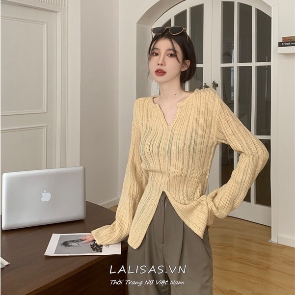 Áo Dệt Kim Tay Dài Cổ Chữ V Màu Trơn Thời Trang Mùa Thu Phong Cách Hàn Quốc
