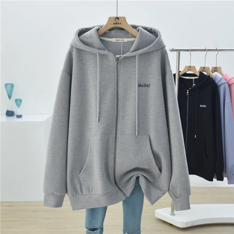 Áo hoodie nỉ unisex hello dáng rộng mũ trùm 3 màu from dưới 65kg-Minxy shop