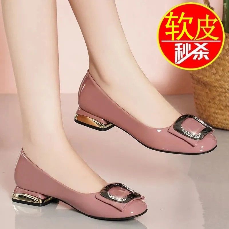 Giày Da Bóng Đế Mềm Dày Dặn Gót Thấp Size Lớn 35-43 41 42 Thời Trang Hè Thu Cho Nữ