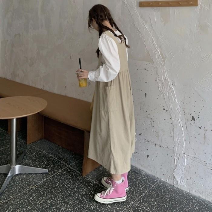 🌼váy babydoll Đầm Yếm Dáng Dài Mềm Mại Thêu Họa Tiết Bò Sữa Dễ Thương Phong Cách Nhật Bản Cho Nữ