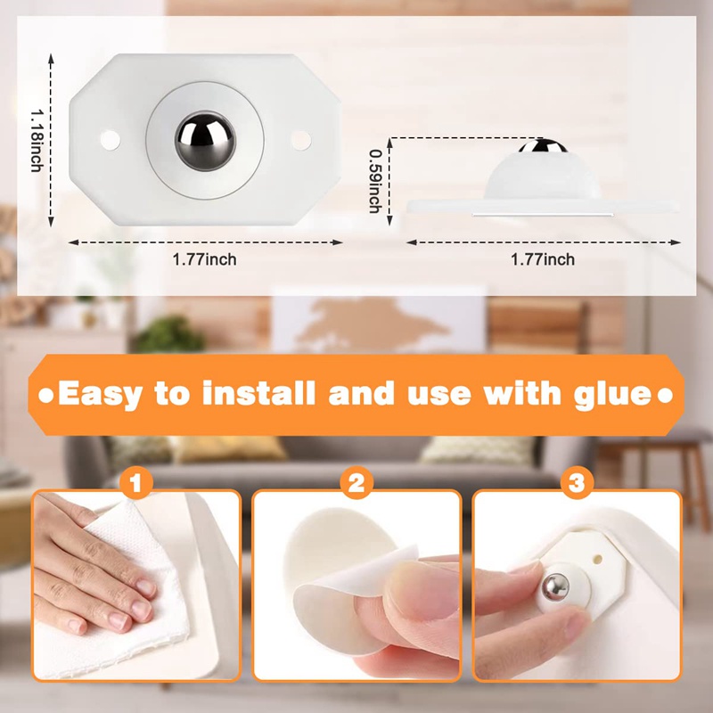 Set 8 Bánh Xe Ròng Rọc Mini Tự Dính Xoay 360 Độ