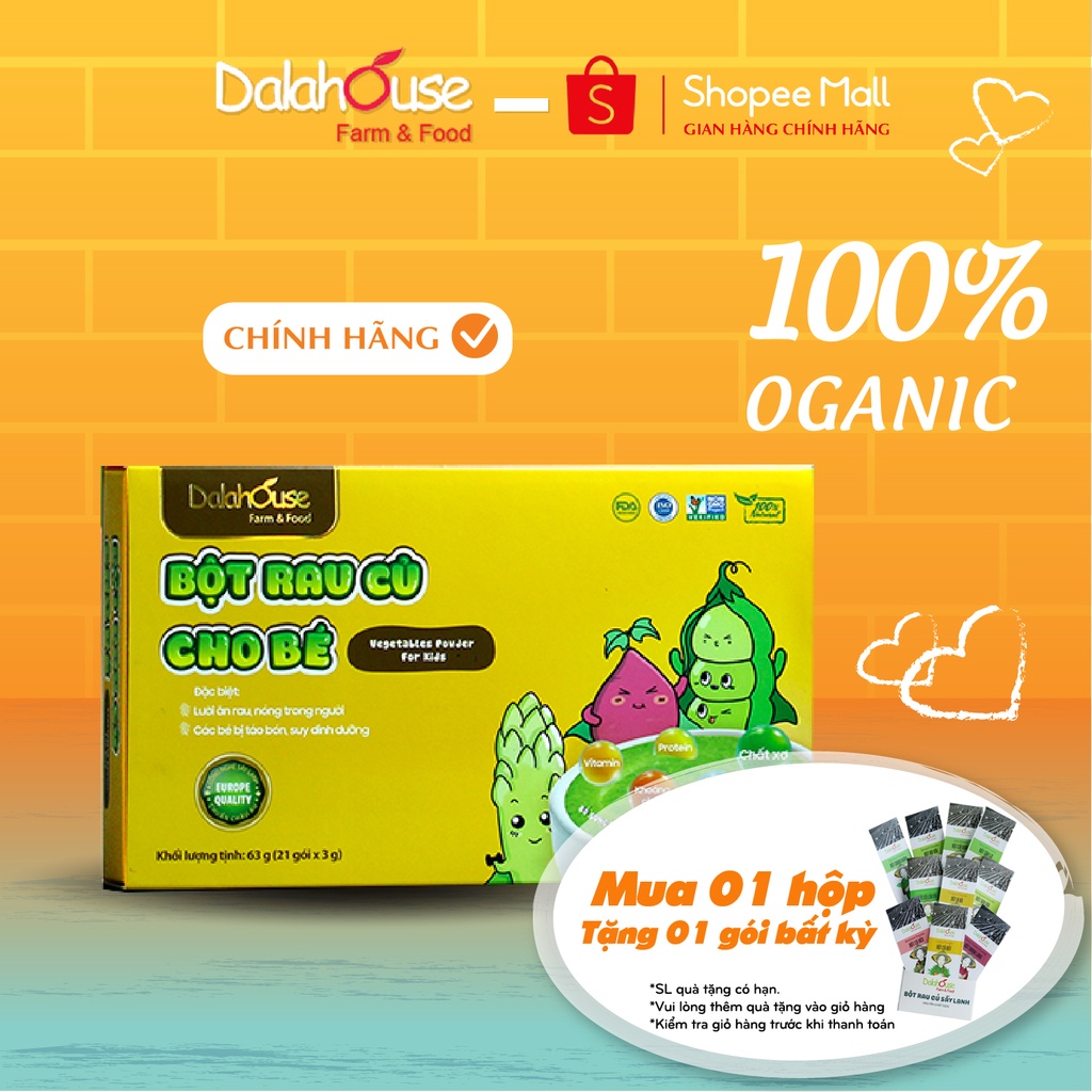 Bột Ăn Dặm rau củ Cho Bé Dalahouse 63g, Combo 21 Gói - Công Nghệ Sấy Lạnh Tiêu Chuẩn Châu Âu