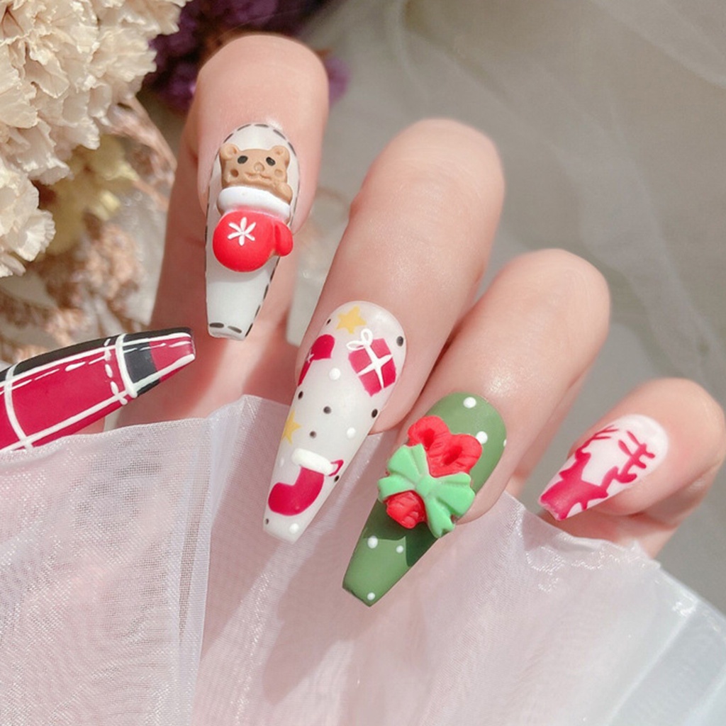 [beautymart] Set 10 Miếng Dán Trang Trí Móng Tay Nghệ Thuật Ba Chiều Thân Thiện Với Môi Trường DIY Phong Cách Giáng Sinh Cho Nữ