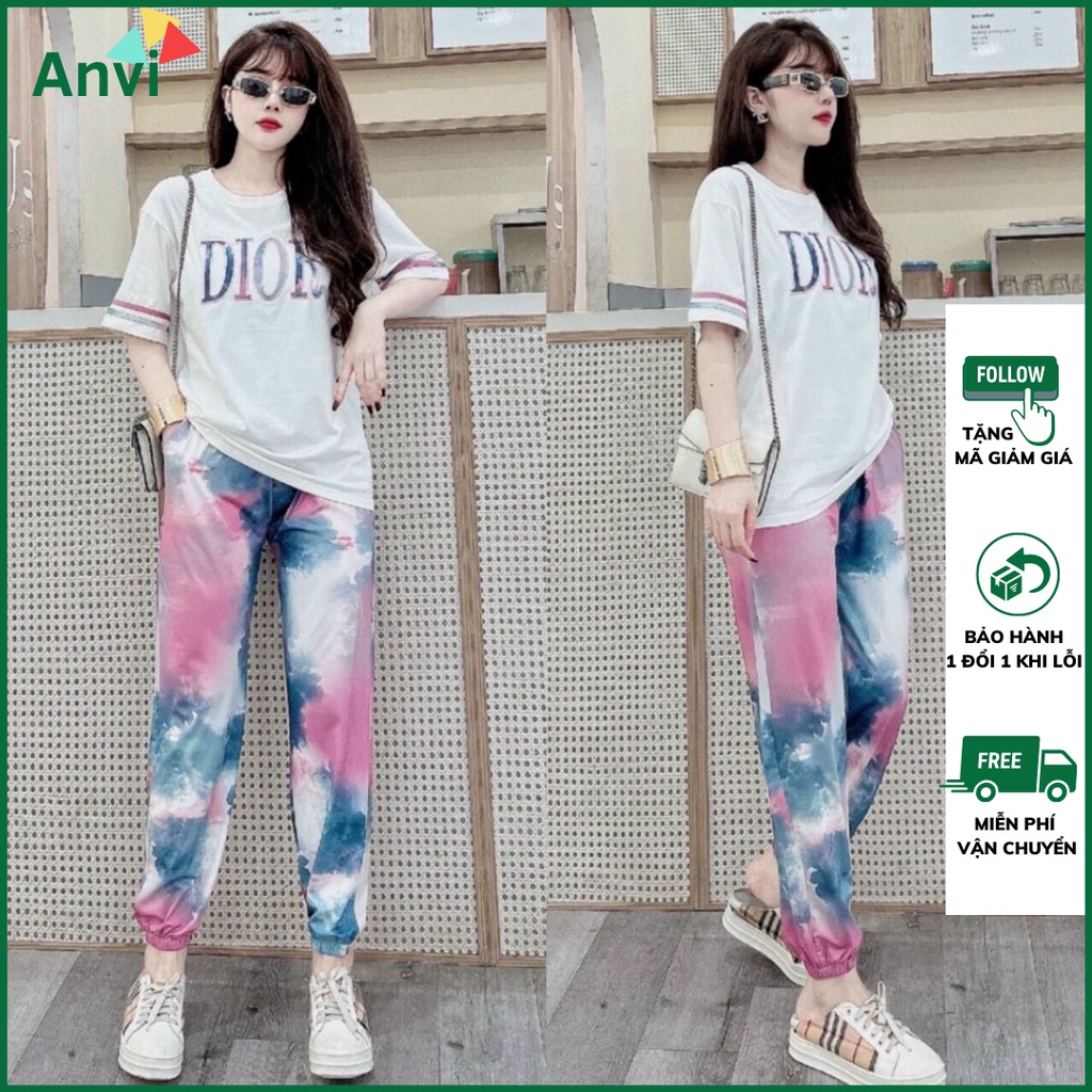 Set đồ bộ nữ quần dài thu đông ANVI, Bộ nữ đi chơi thun cotton bigsize kiểu đẹp form rộng 4 size từ 45kg đến 70kg