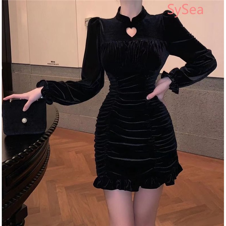 Đầm Dáng Ôm Xếp Ly Họa Tiết Trái Tim Thời Trang Mùa Thu Cho Nữ