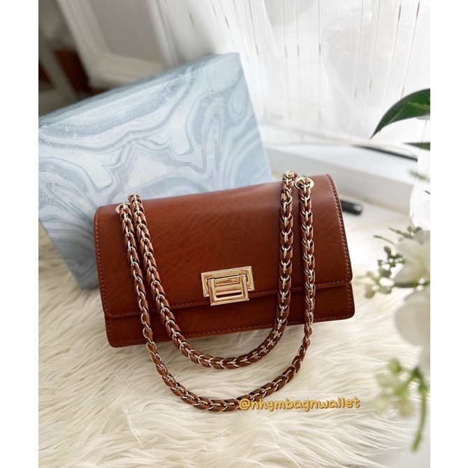 Túi khoá gập size 22cm quai xích phối da