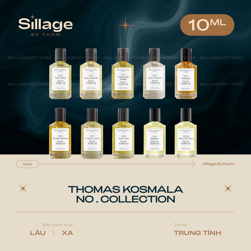 Mẫu thử nước hoa THOMAS KOSMALA NO 1 NO 2 NO 3 NO 4 NO 5 NO 6 NO 7 NO 8 NO 9 NO 10