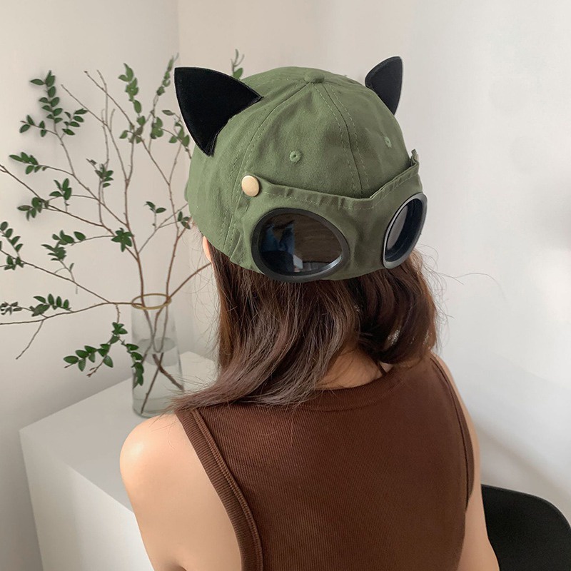 Mũ Lưỡi Trai Hình Tai Mèo Đeo Kính Mát Phong Cách Hip Hop Hàn Quốc Dễ Thương