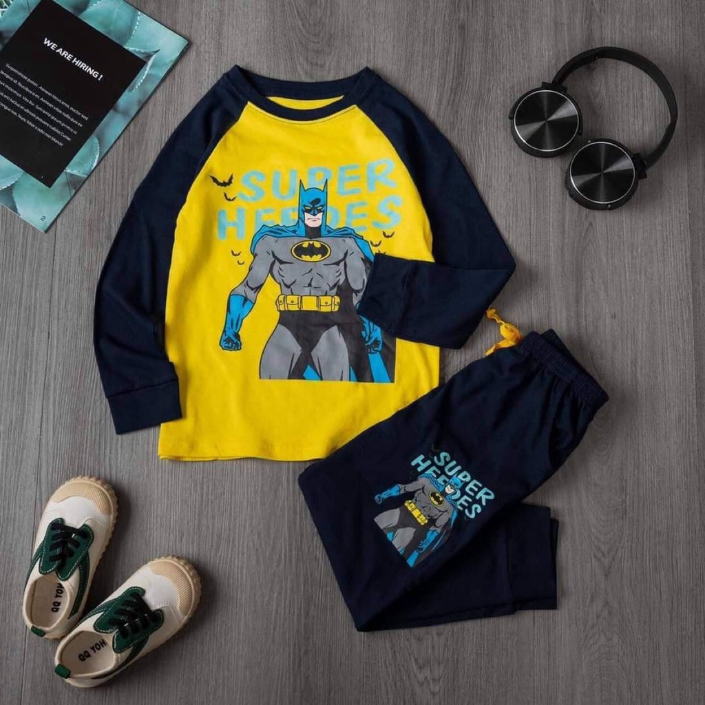 Bộ dài tay cotton ráp lăng cho bé trai 2-7T