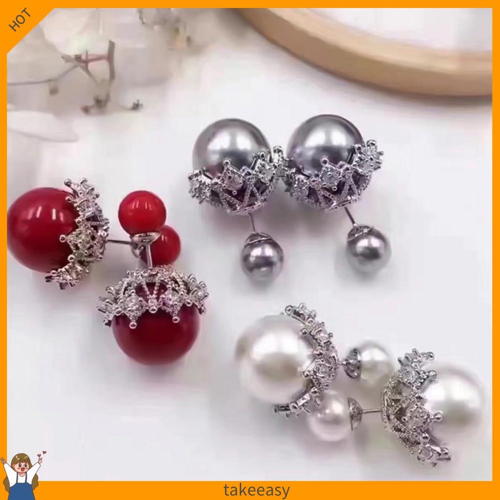 Bông tai xỏ lỗ hai mặt đính ngọc trai nhân tạo thời trang cho nữ