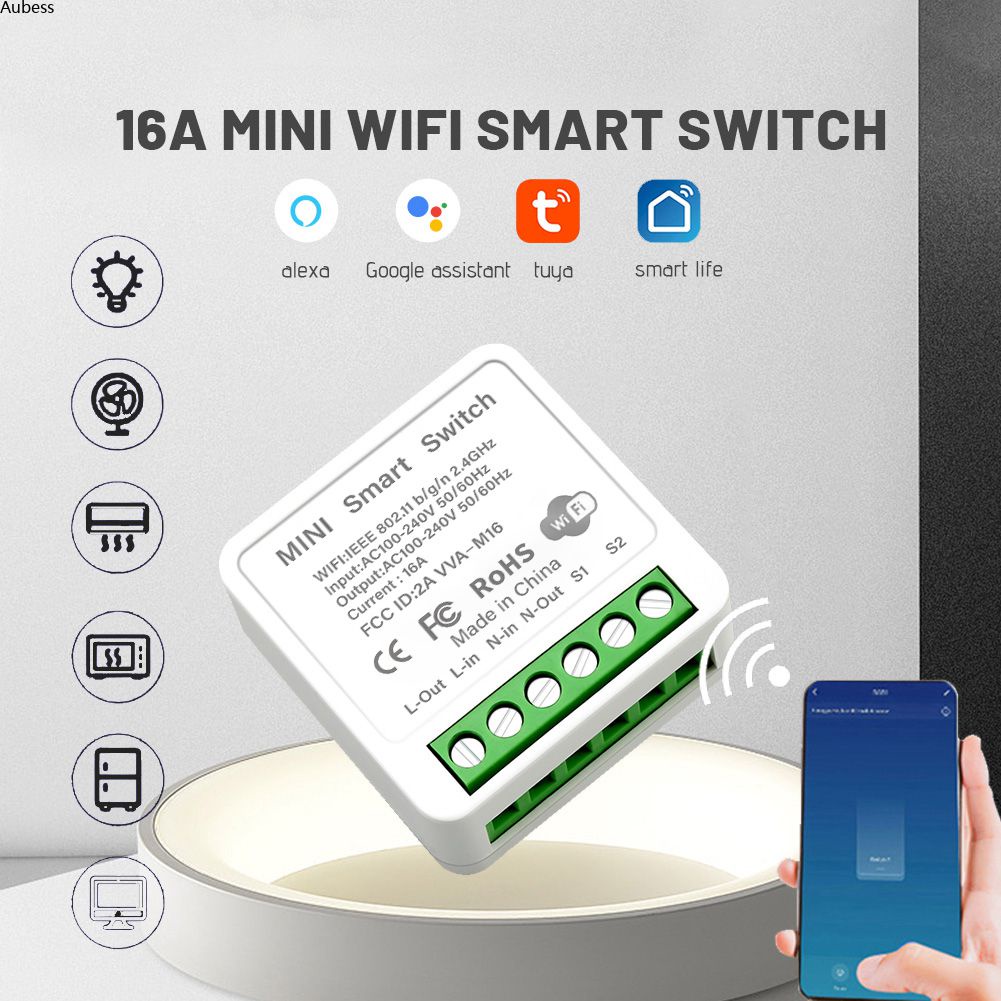 Aubess 16A MINI Wifi Công Tắc Cuộc Sống Thông Minh Supporte 2 Hẹn Giờ Điều Khiển Không Dây Công Tắc Máy Lau Nhà Tự Động Thông Minh Tương Thích với Tuya Alexa Google Home