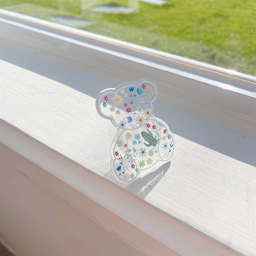 Giá Đỡ Điện Thoại Trong Suốt Hình Gấu 3D Dễ Thương