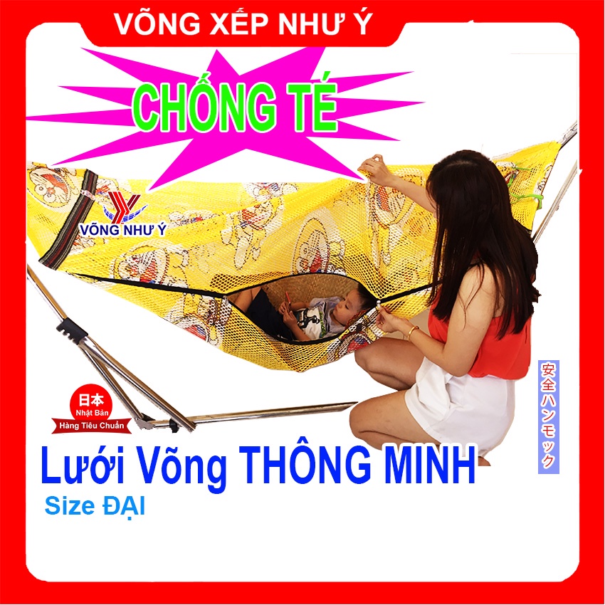 Võng lưới xếp thông minh chống té hình Đôrêmon cho bé size đại, lưới võng chống rơi chống lật trẻ em tiêu chuẩn Nhật Bản