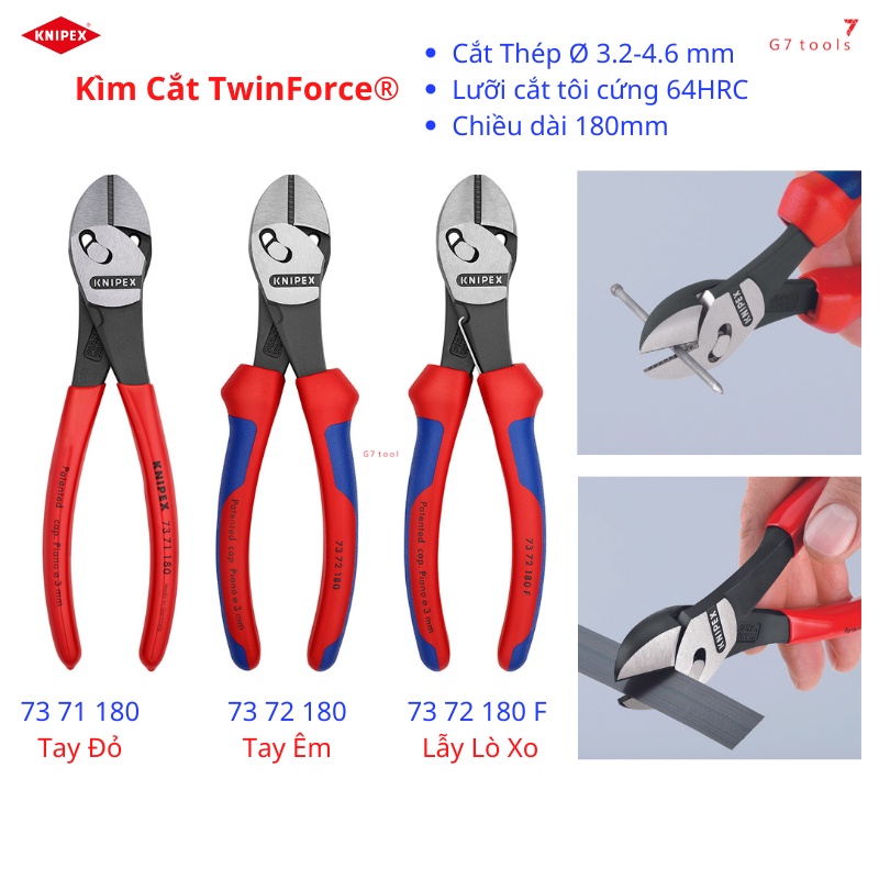 Kìm Cắt Knipex TwinForce® Lưỡi 64 HRC 73 71 180/ 73 72 180 / 73 72 180 F_G7tools Hà Nội_