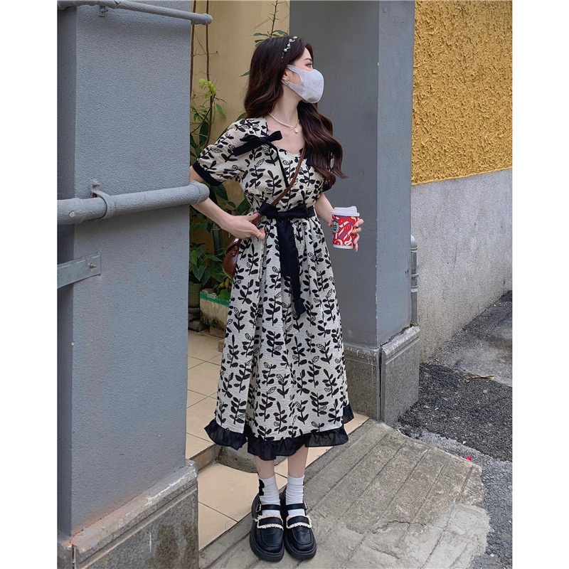 Đầm Hoa Mùa Hè Phong Cách Hepburn Pháp Thiết Kế Mới Cho Nữ