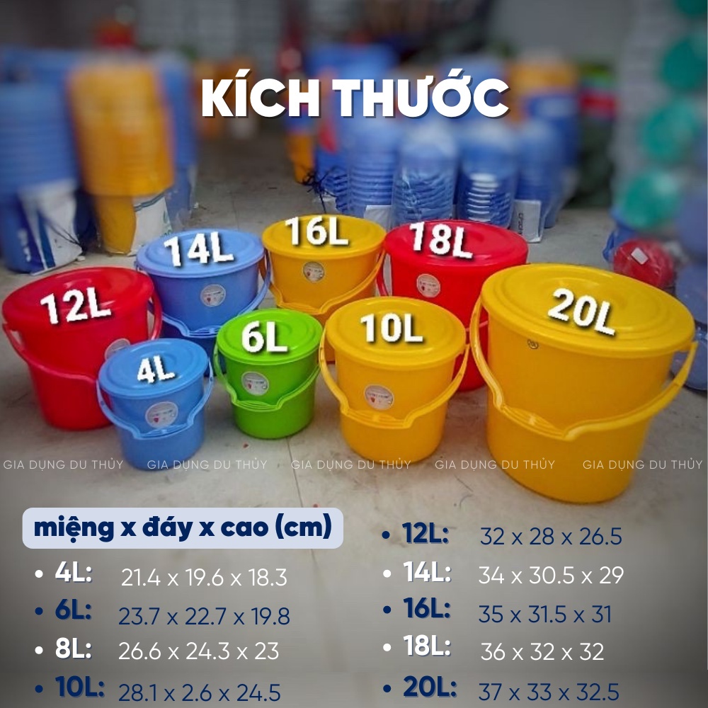 Xô nhựa có nắp kèm quai xách loại tròn dung tích lớn 12L 14L 16L 18L 20L xô nhựa tốt dày đẹp bền chắc hiệu Việt Thành